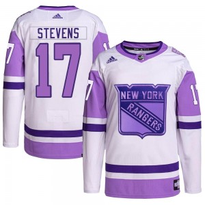 Men's Adidas New York Rangers Kevin Stevens White/Purple Hockey Fights Cancer Primegreen Jersey - Authentic