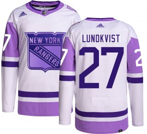 Youth Adidas New York Rangers Nils Lundkvist Hockey Fights Cancer Jersey - Authentic