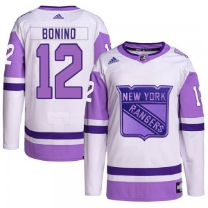 Youth Adidas New York Rangers Nick Bonino White/Purple Hockey Fights Cancer Primegreen Jersey - Authentic